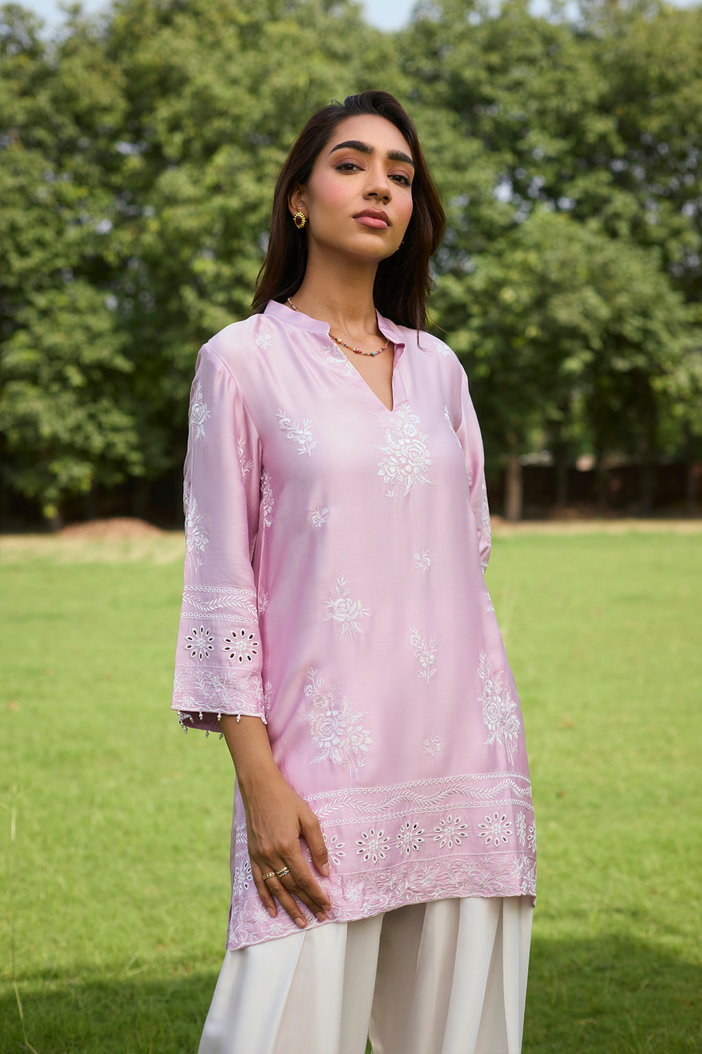 Traditional Pink Ombre Farshi Salwar Set with Embroidery