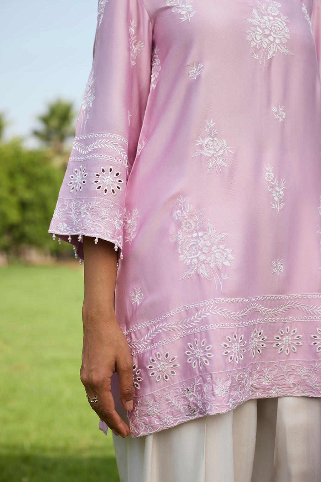 Traditional Pink Ombre Farshi Salwar Set with Embroidery
