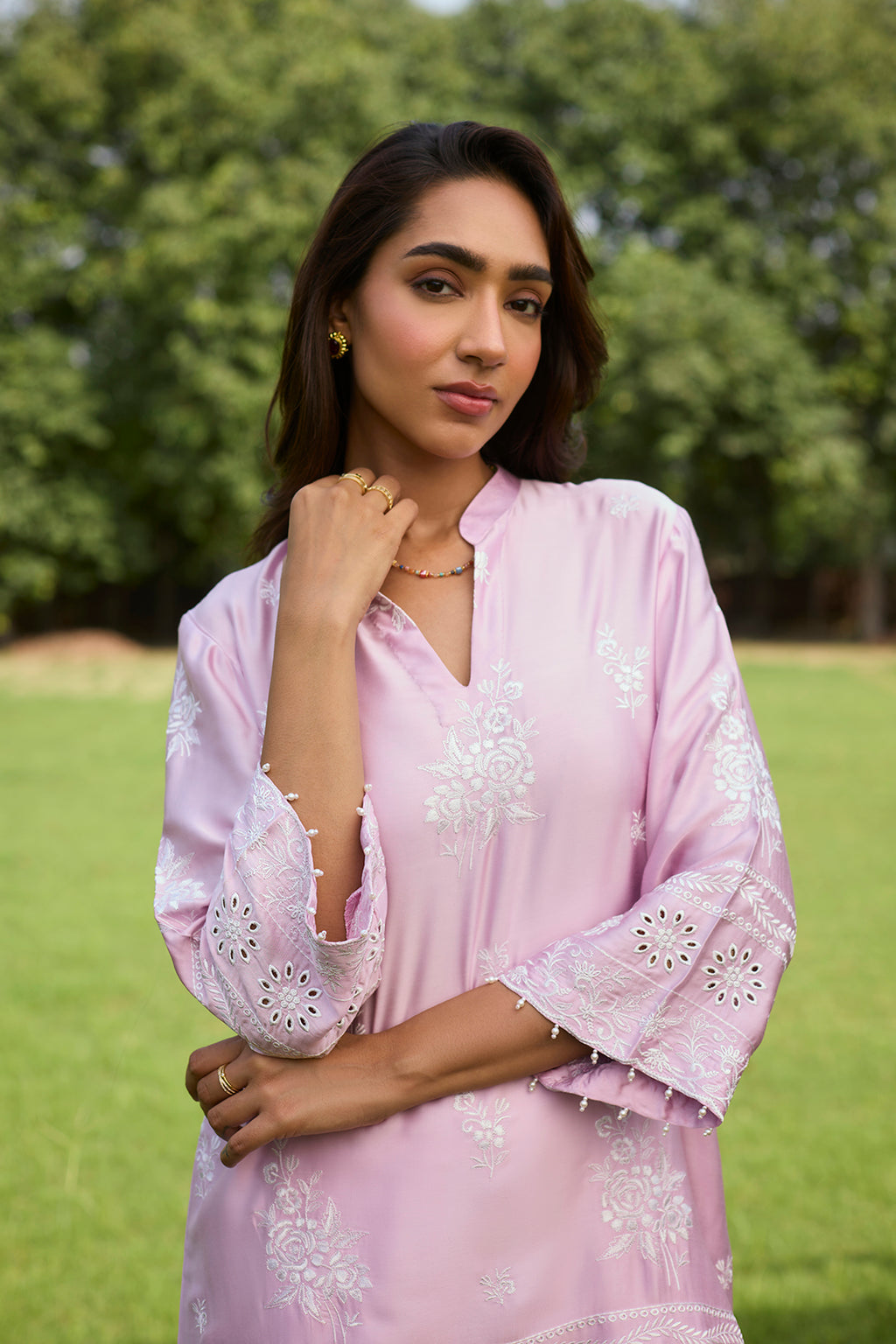 Traditional Pink Ombre Farshi Salwar Set with Embroidery