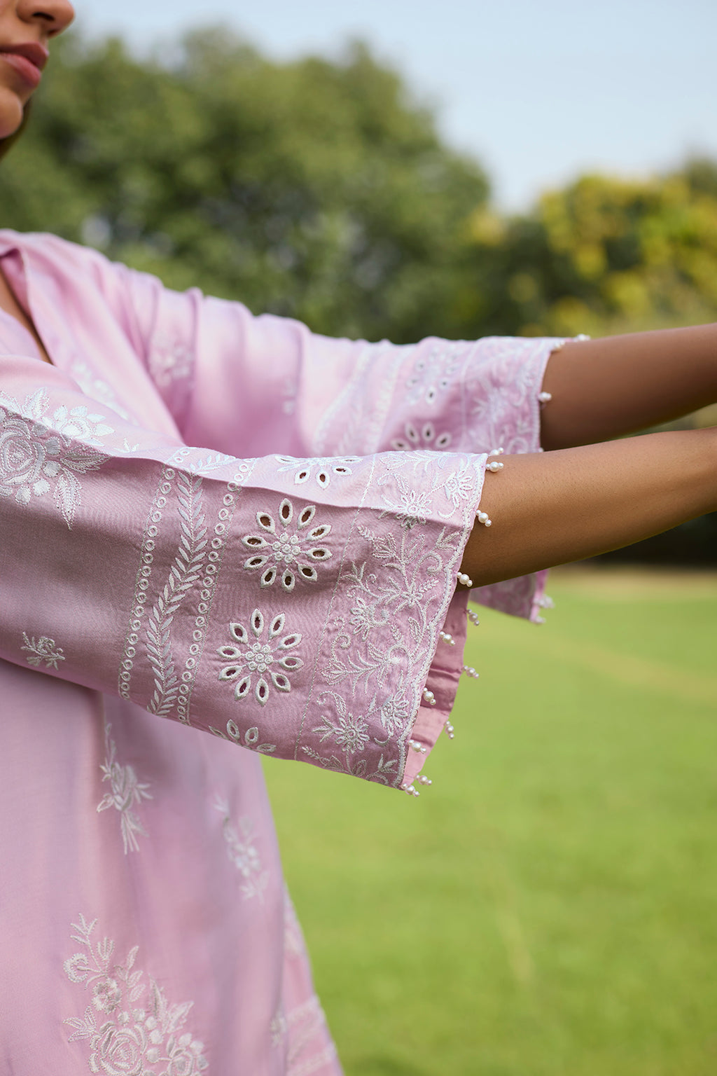 Traditional Pink Ombre Farshi Salwar Set with Embroidery