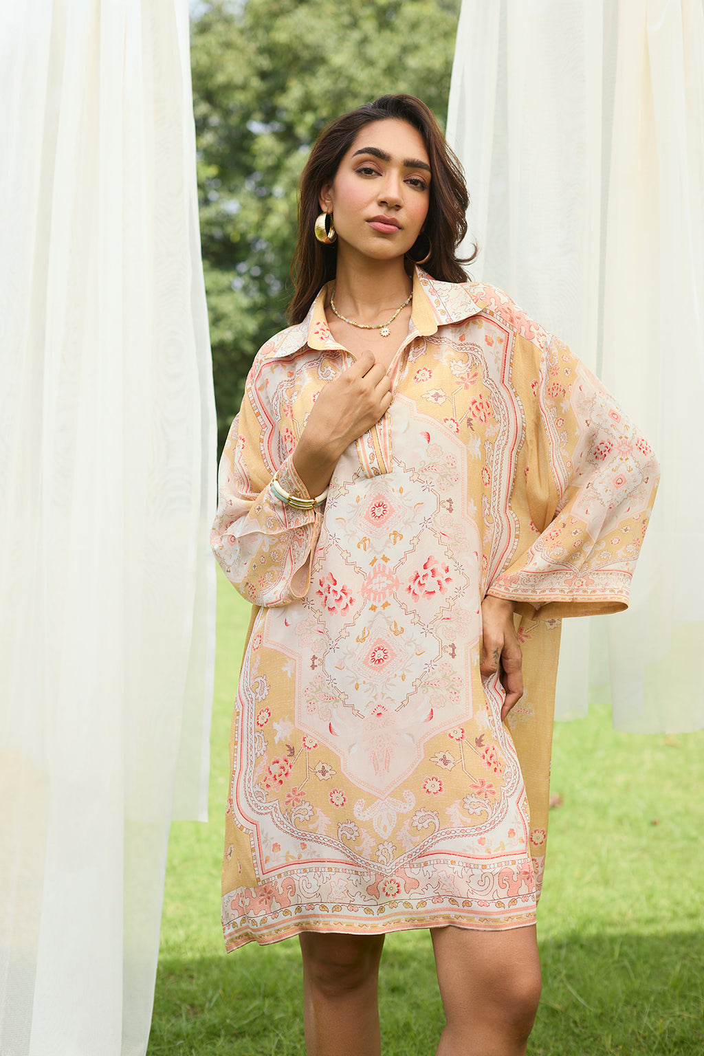 Women’s Apricot Printed Midi Dress