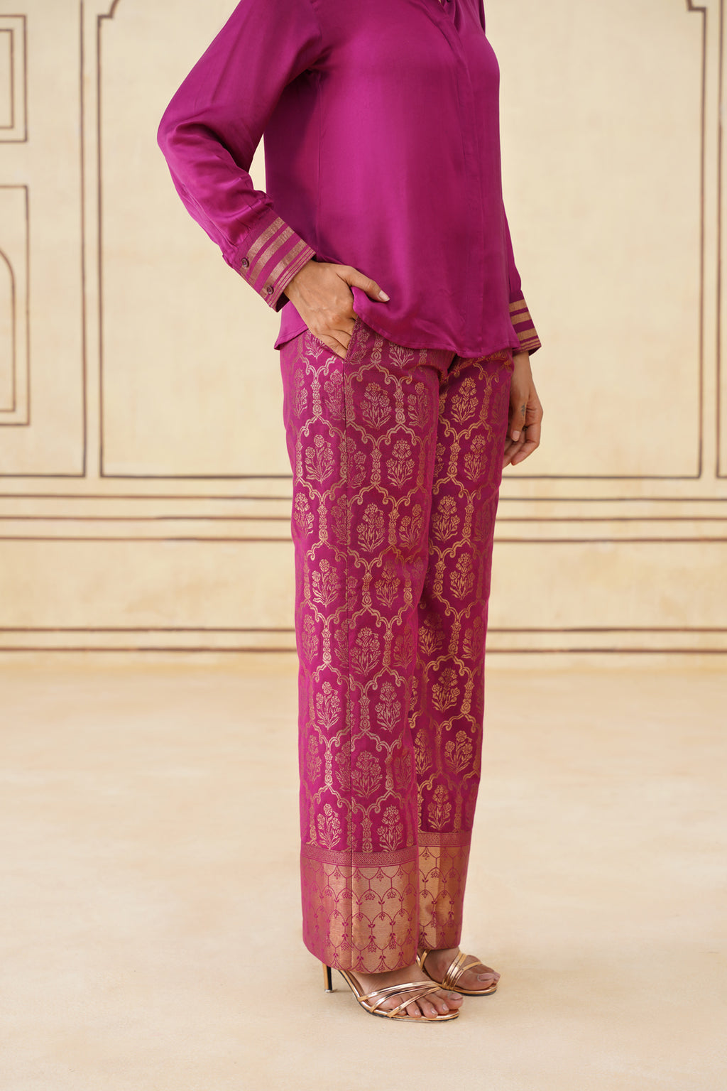 Designer Deep Magenta Shirt and Brocade Pants