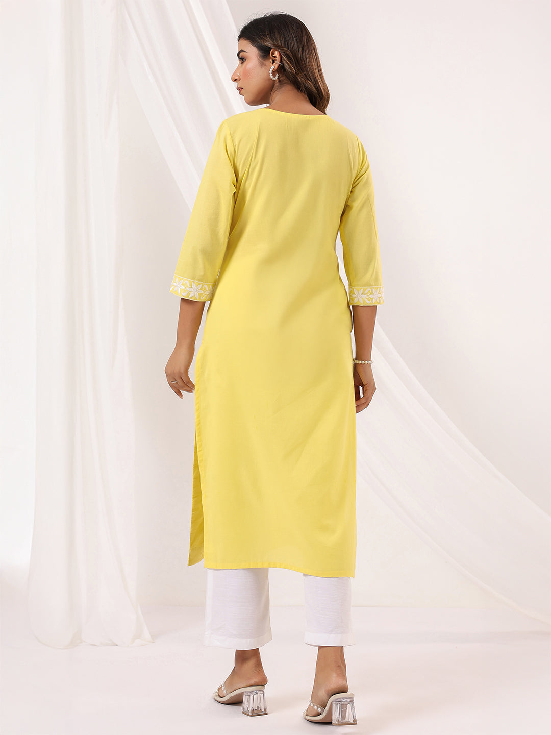 Sunlit Charm Yellow Cotton Embroidered Straight Kurta