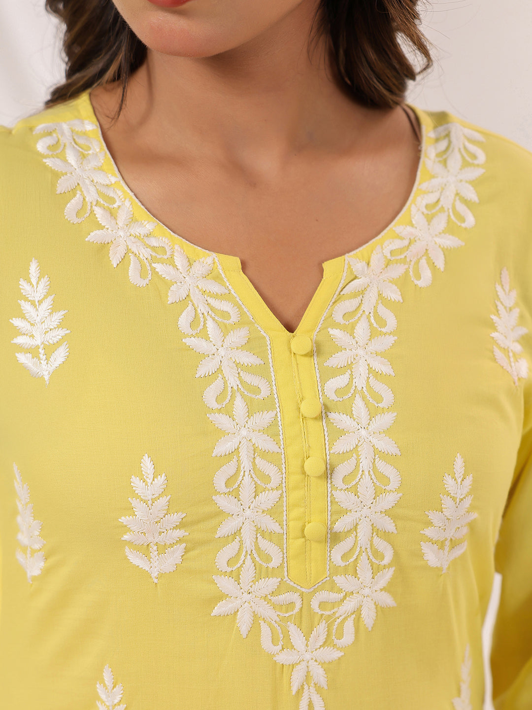 Sunlit Charm Yellow Cotton Embroidered Straight Kurta