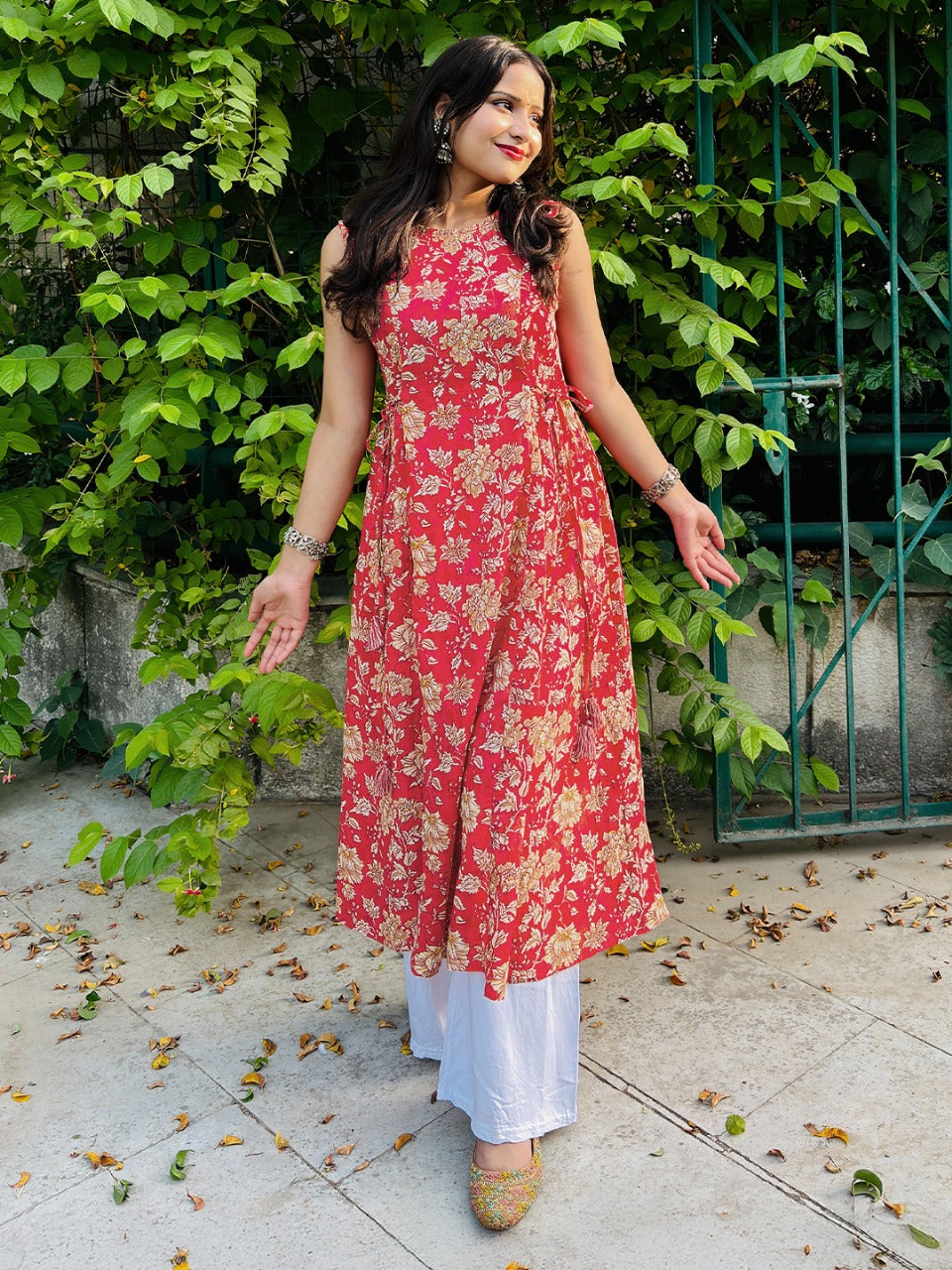Blush Bloom Pink Cotton Floral A-line Kurta