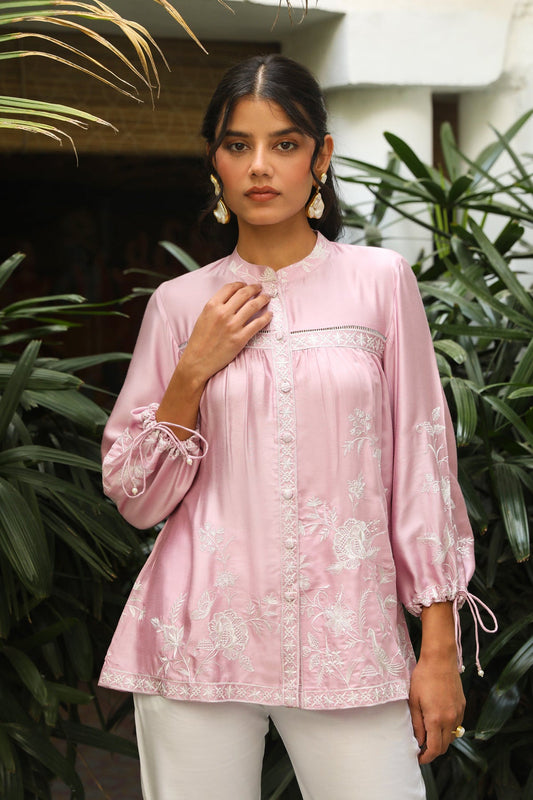 Trendy Pink Embroidered Everyday Top