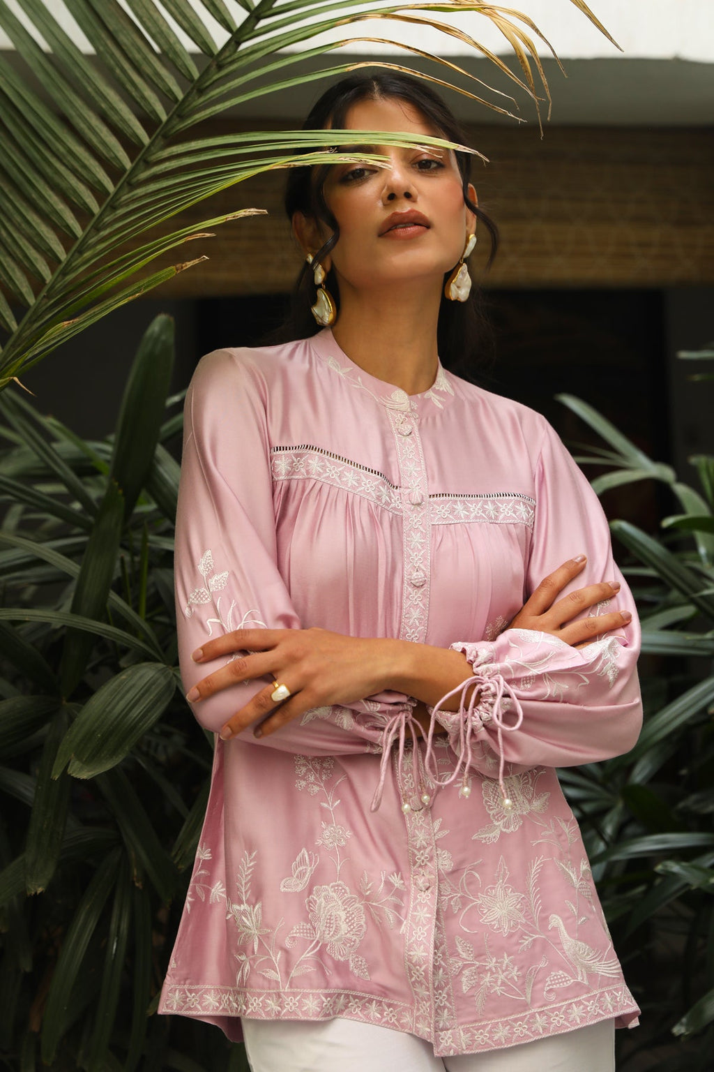 Trendy Pink Embroidered Everyday Top