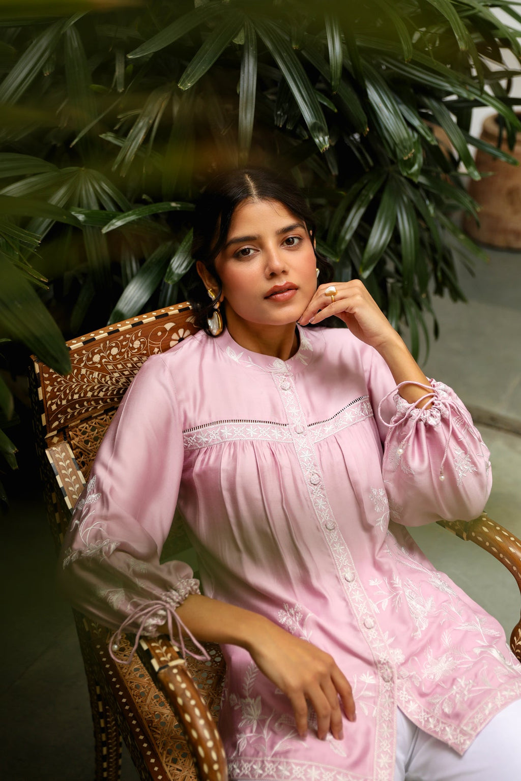 Trendy Pink Embroidered Everyday Top