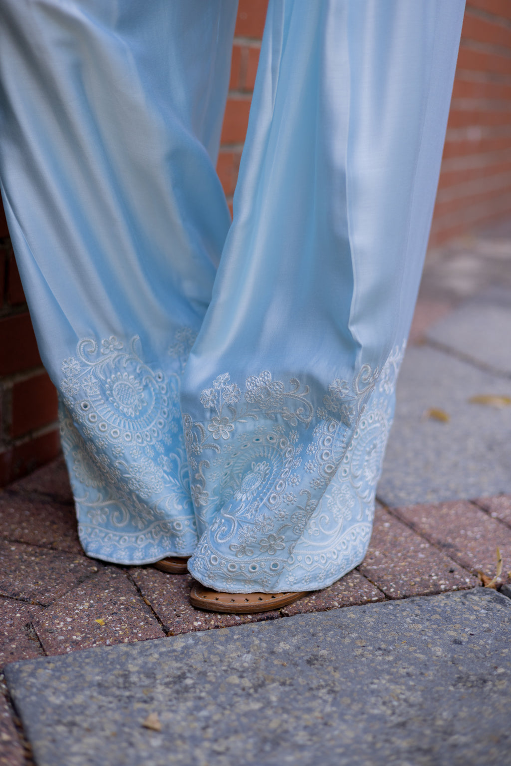 Traditional Light Blue Embroidered Farshi Salwar Outfit
