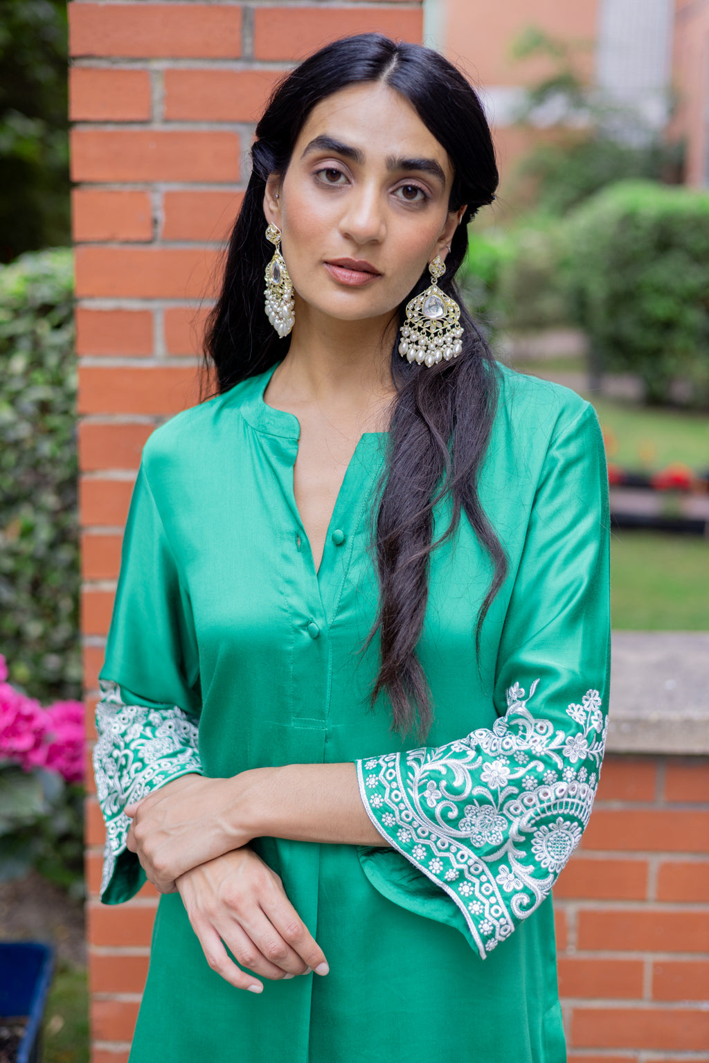 Emerald Green Embroidered Farshi Salwar Suit for Women