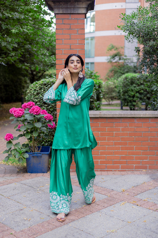 Emerald Green Embroidered Farshi Salwar Suit for Women