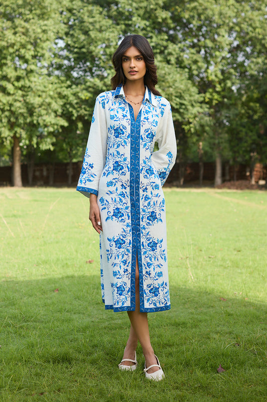 Elegant Capri Blue Midi Dress for Women