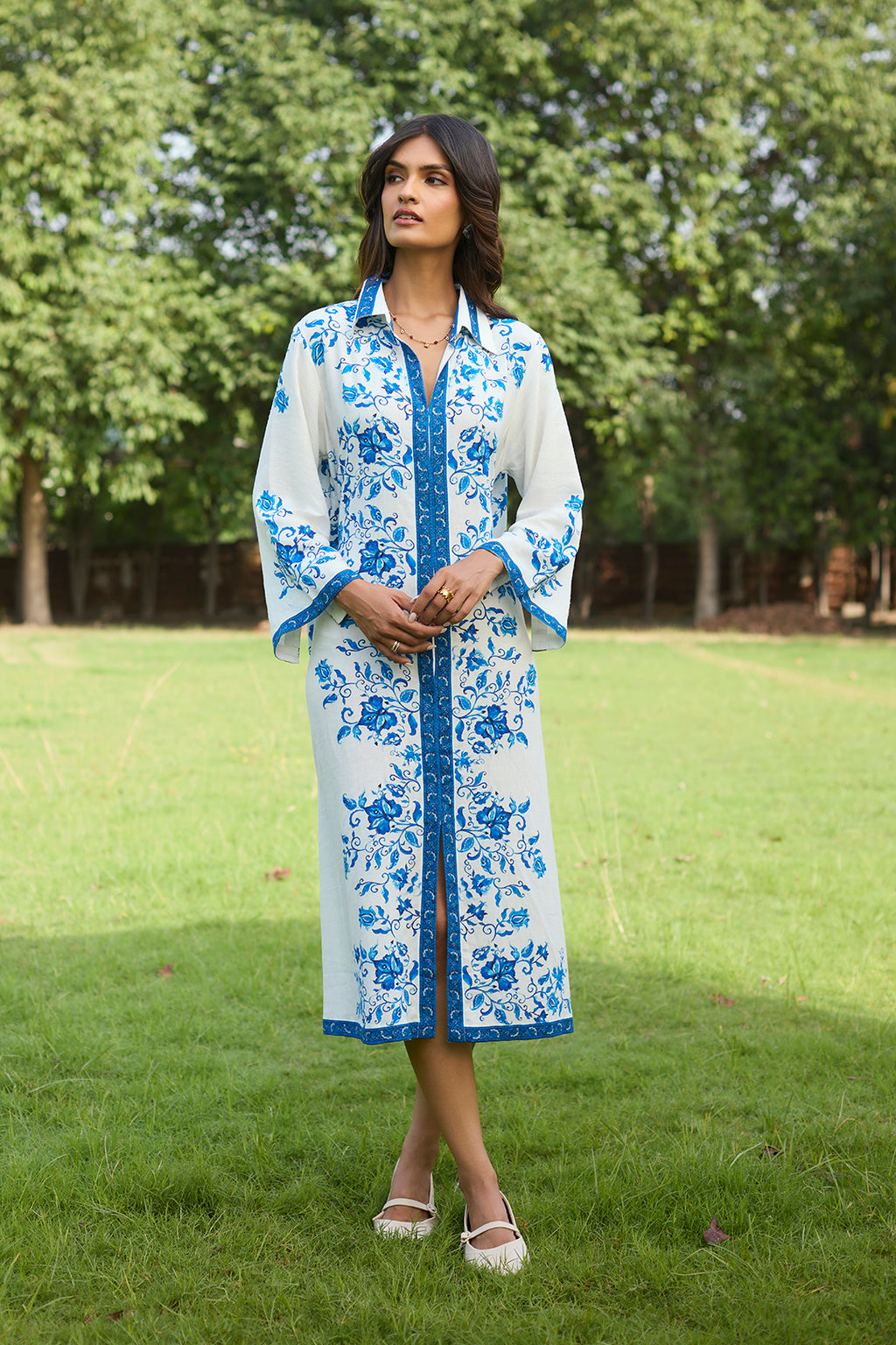 Elegant Capri Blue Midi Dress for Women