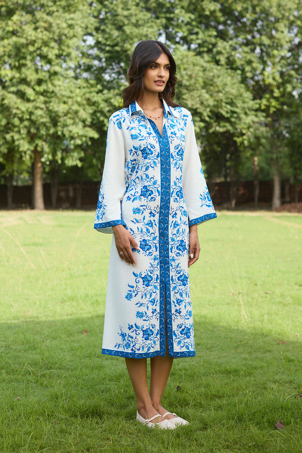 Elegant Capri Blue Midi Dress for Women