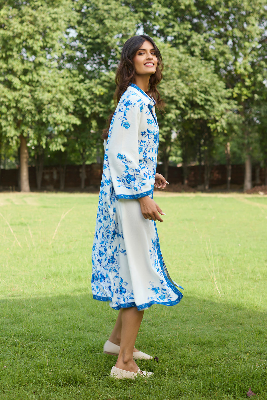 Elegant Capri Blue Midi Dress for Women