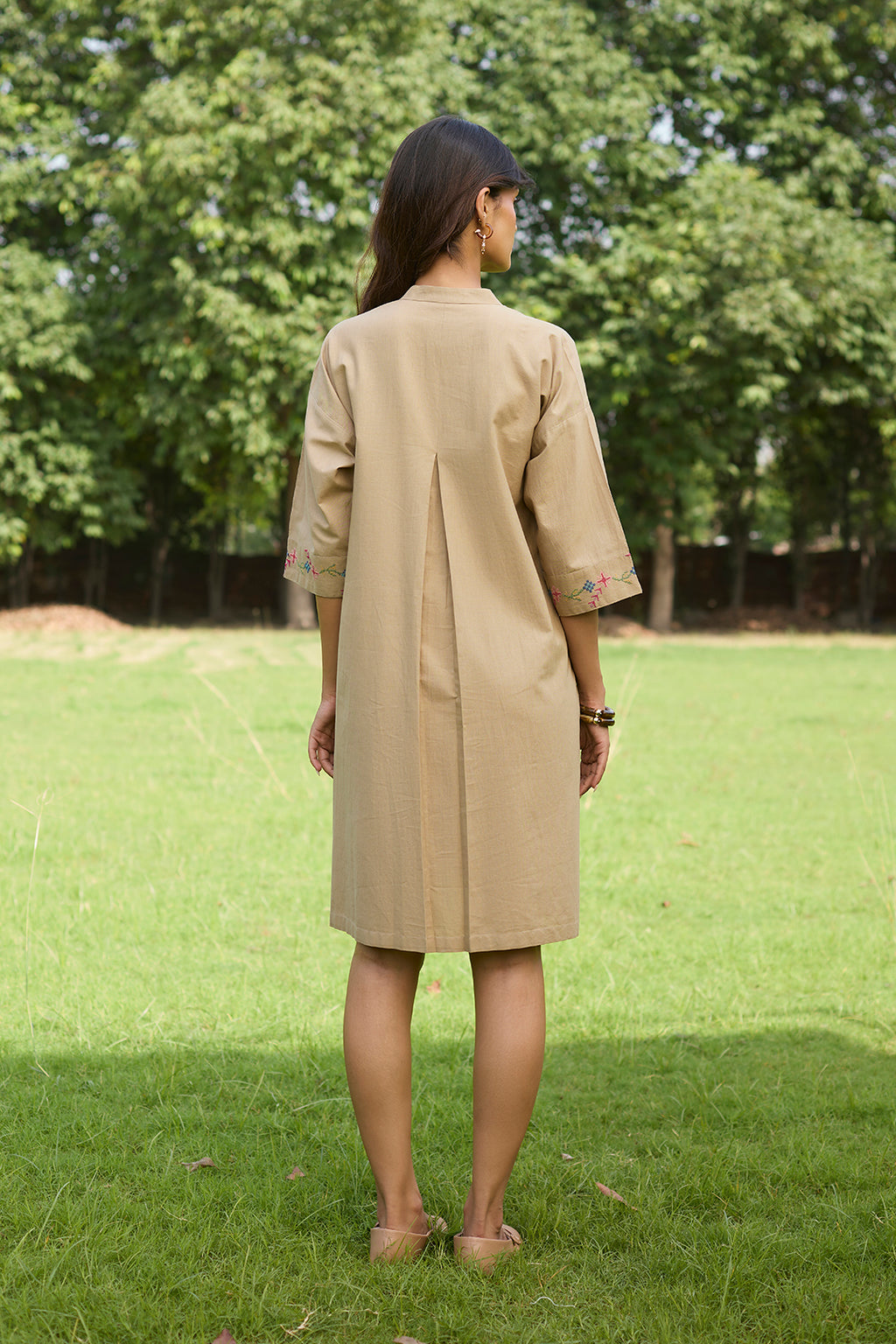 Women’s Beige Cross Stitch Embroidered Dress