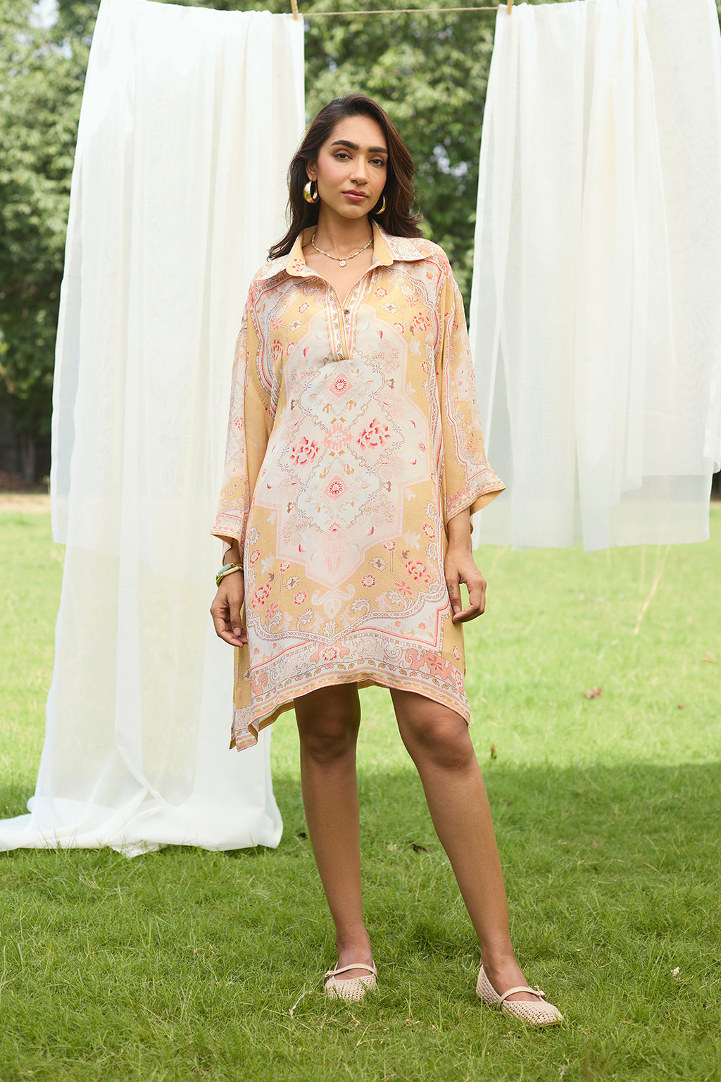 Women’s Apricot Printed Midi Dress