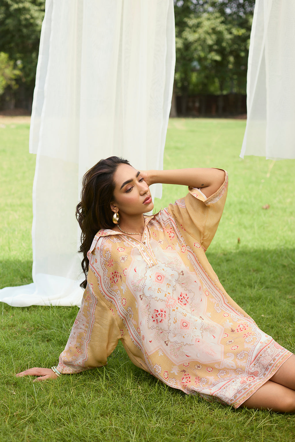 Women’s Apricot Printed Midi Dress