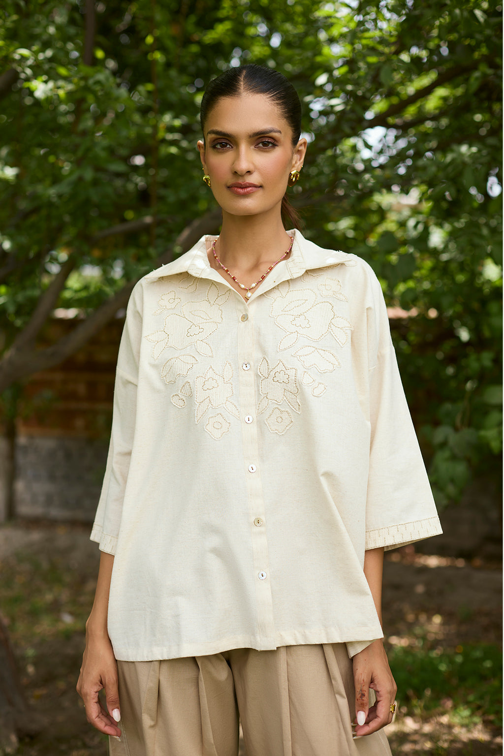 Designer Floral Applique Casual Top