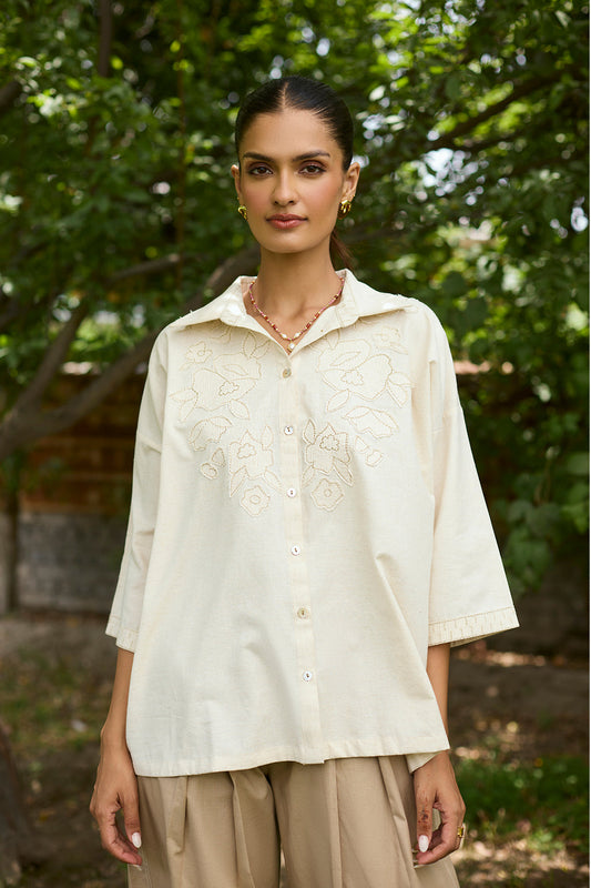 Designer Floral Applique Casual Top