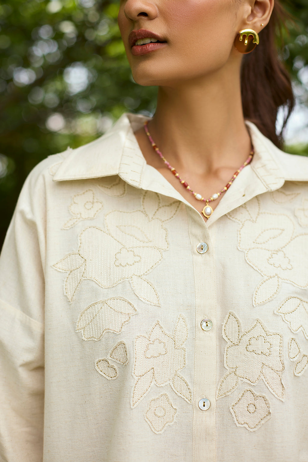 Designer Floral Applique Casual Top