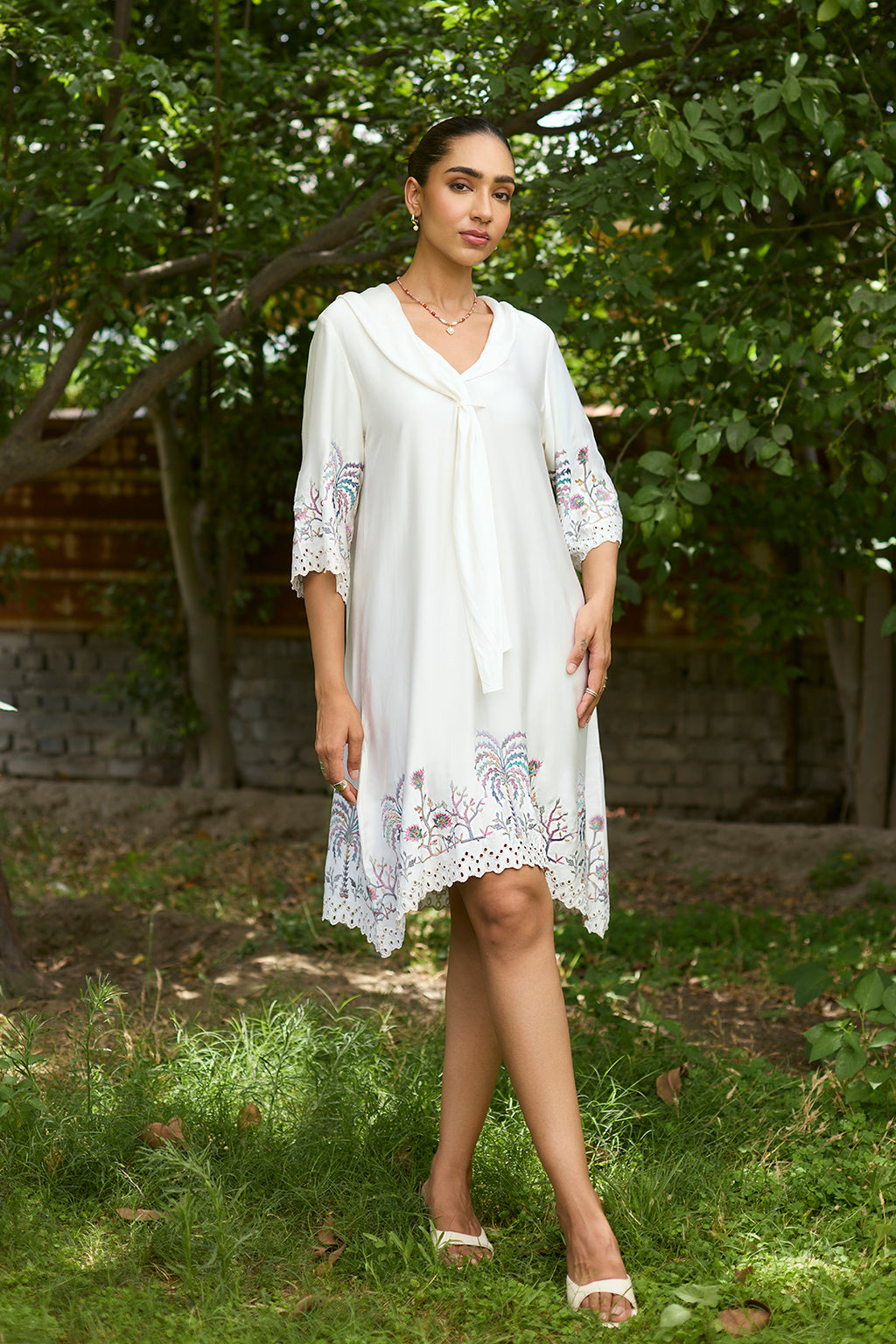 Lightweight Cream Tropical Midi Dress for Women