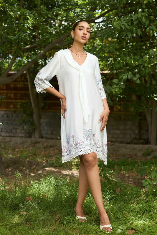 Lightweight Cream Tropical Midi Dress for Women