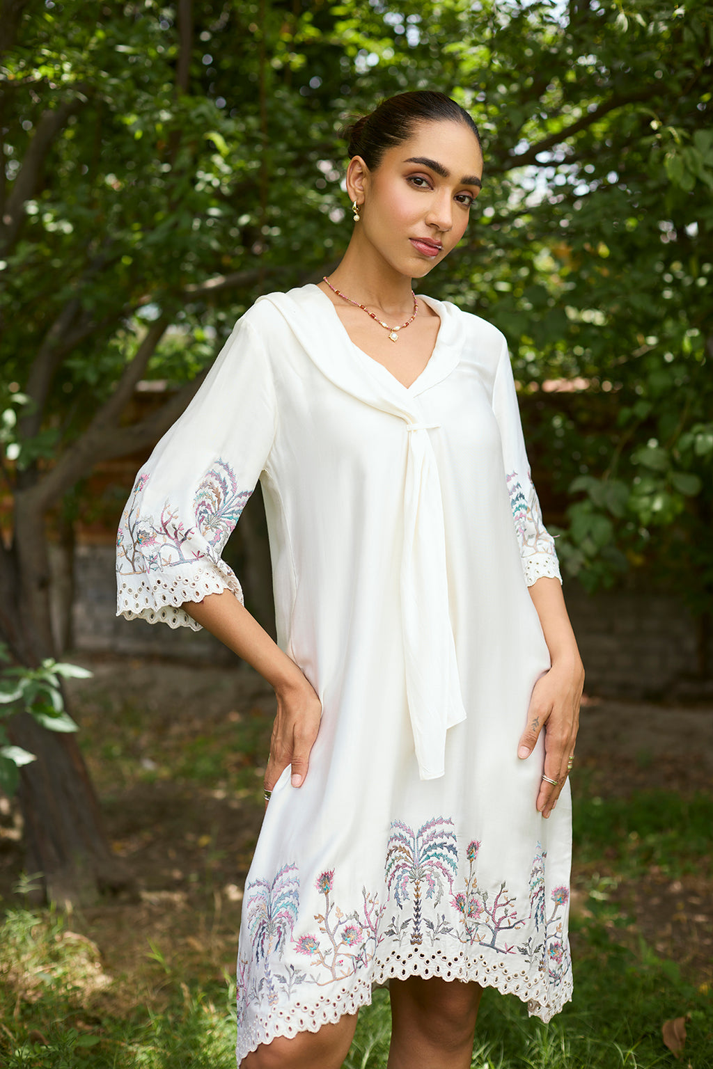 Lightweight Cream Tropical Midi Dress for Women