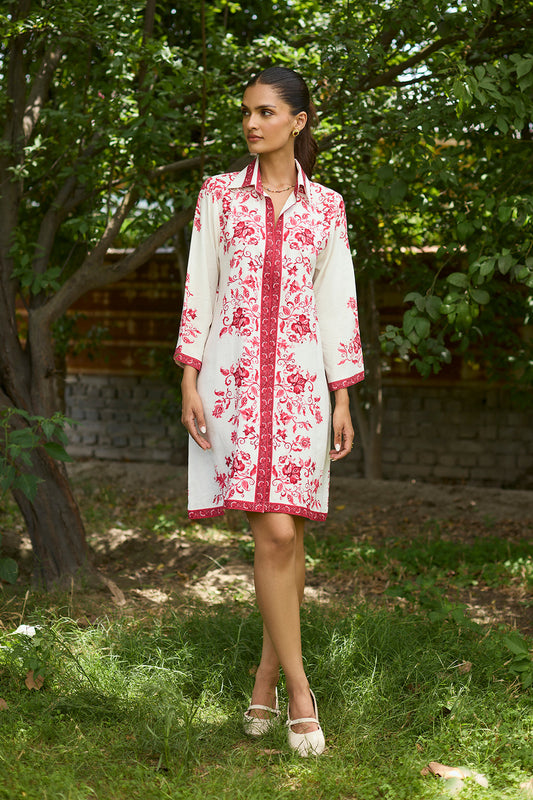 Classic Raspberry Red Linen Dress for Women