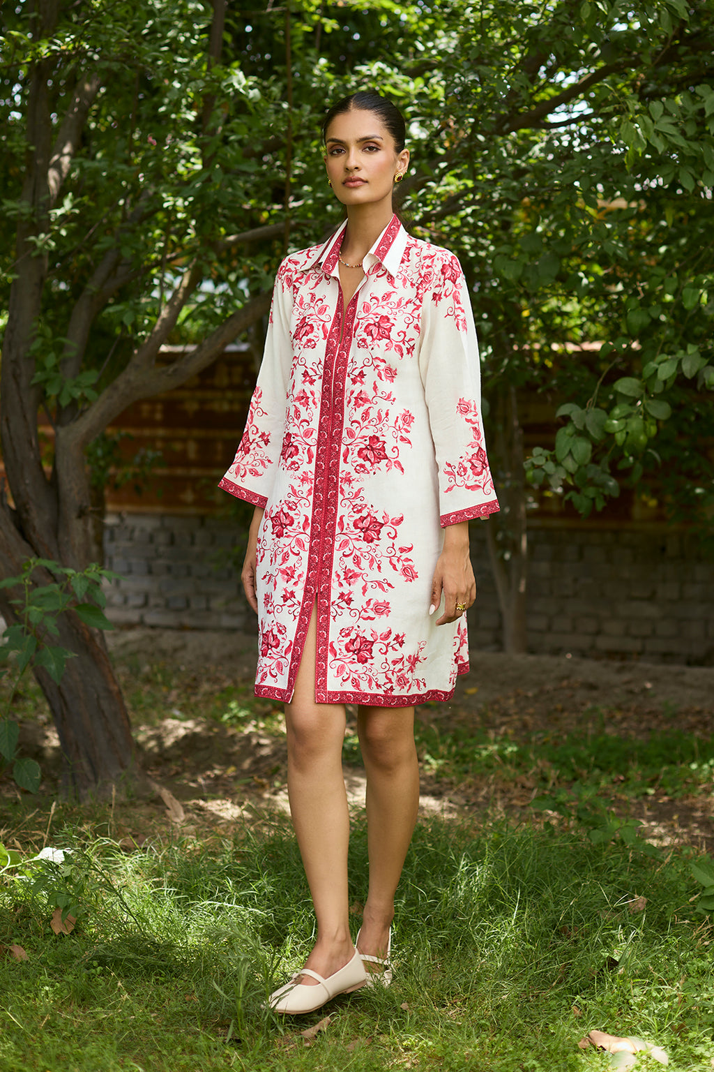 Classic Raspberry Red Linen Dress for Women