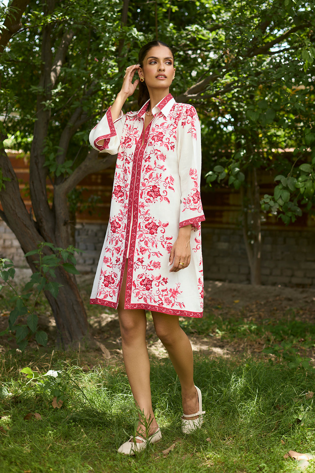 Classic Raspberry Red Linen Dress for Women