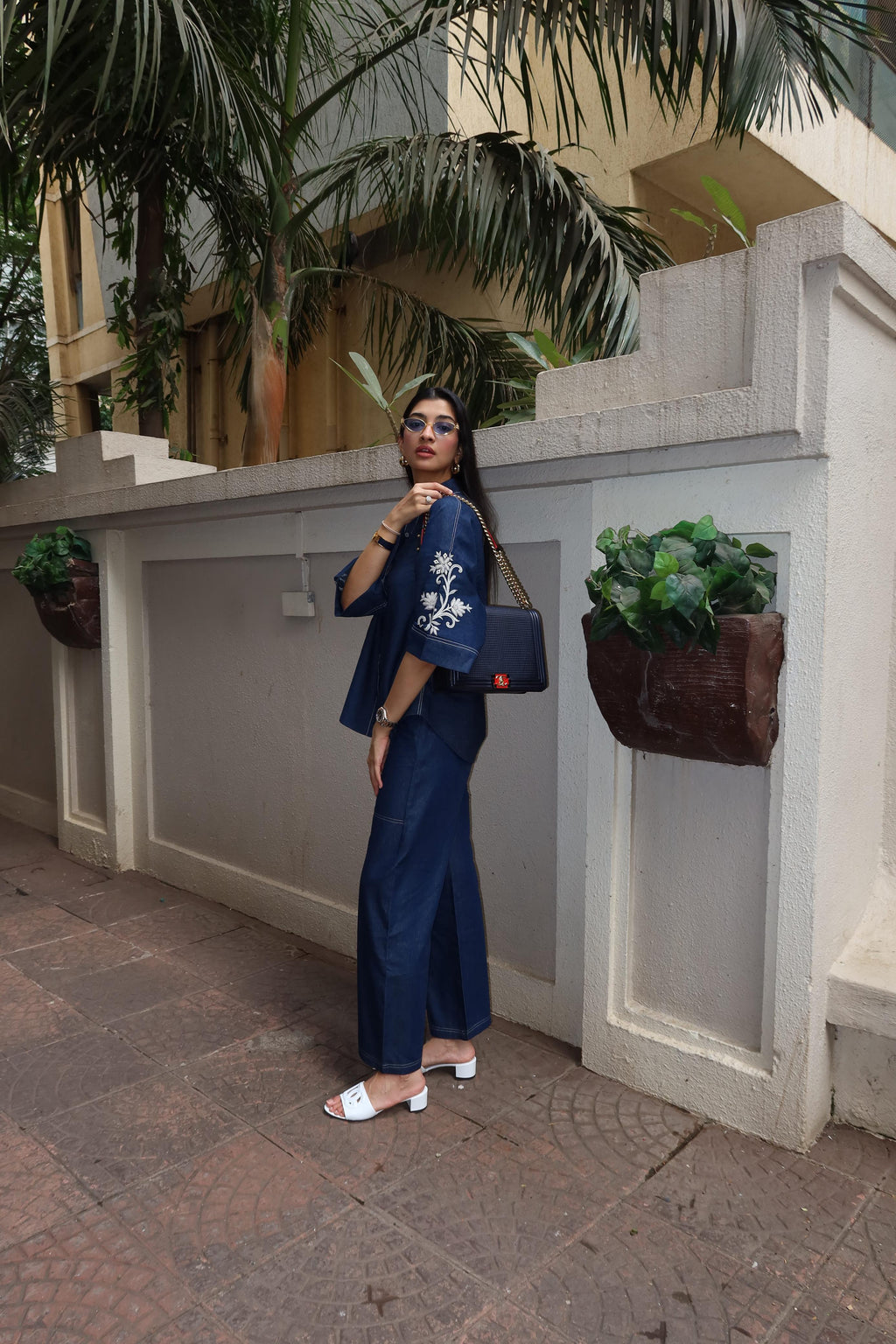Noor Denim Embroidered Co-ord Outfit for Women