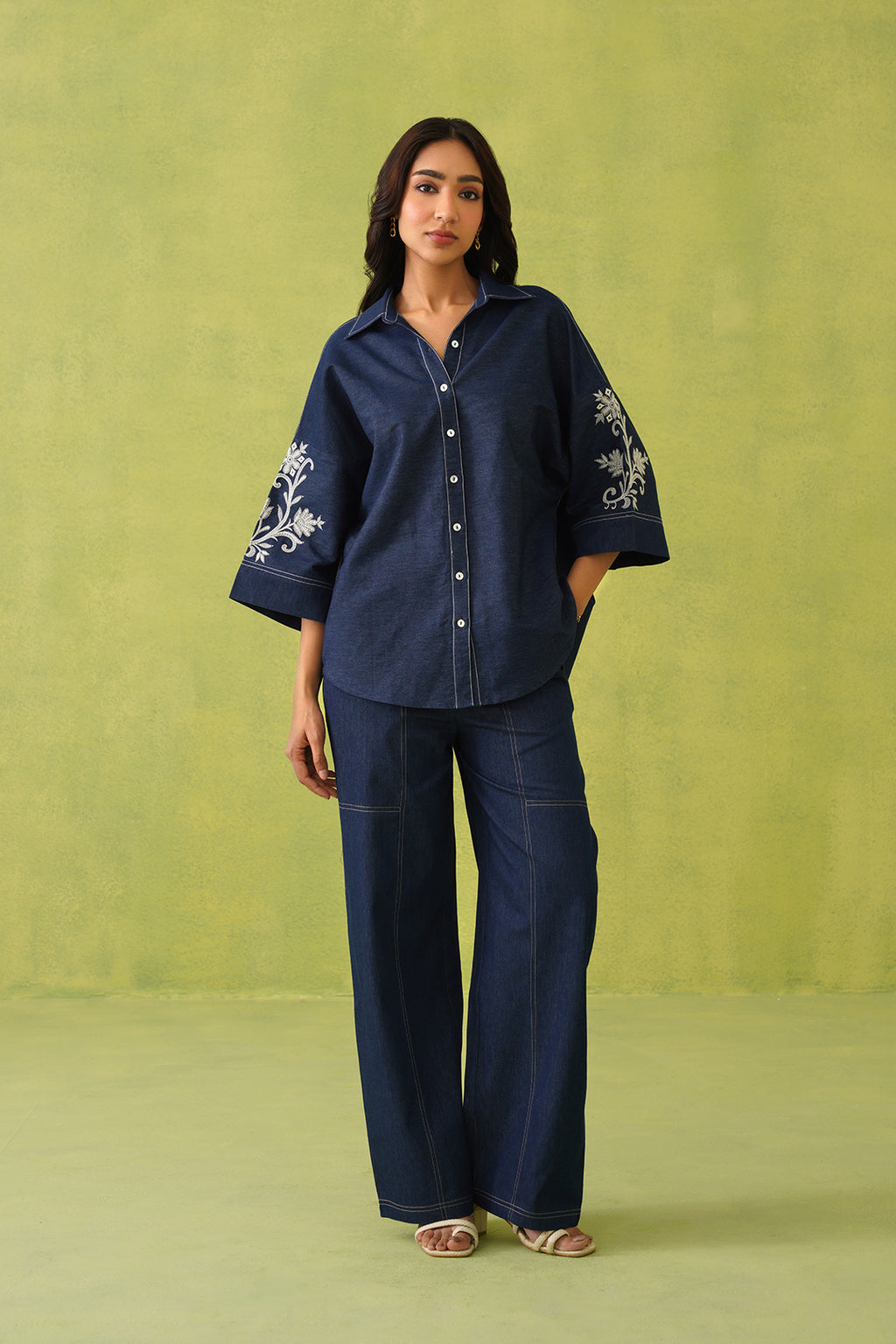 Noor Denim Embroidered Co-ord Outfit for Women