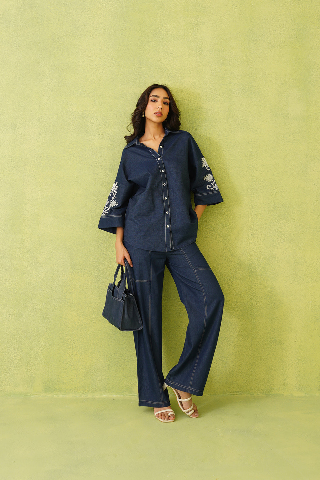 Noor Denim Embroidered Co-ord Outfit for Women