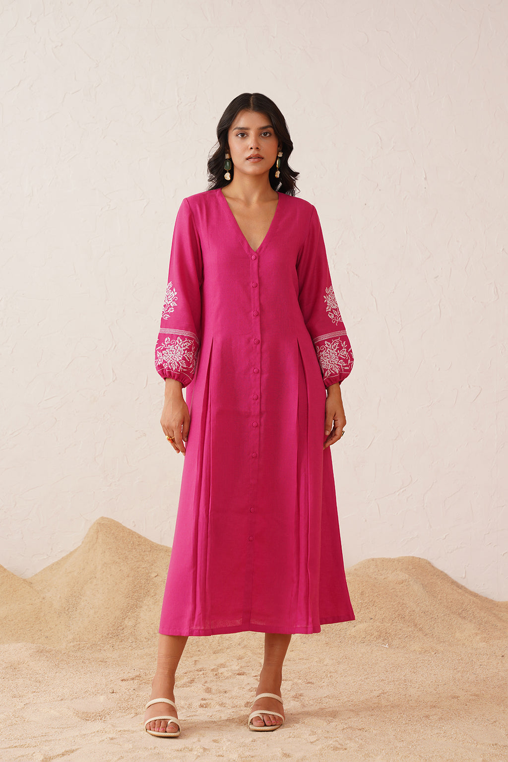 Vibrant Hot Pink Cross Stitch Summer Dress