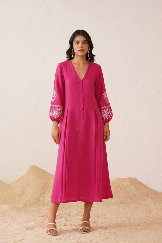 Vibrant Hot Pink Cross Stitch Summer Dress
