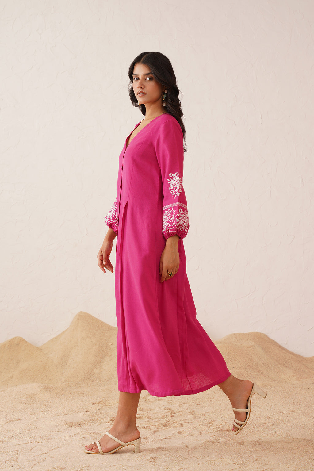 Vibrant Hot Pink Cross Stitch Summer Dress