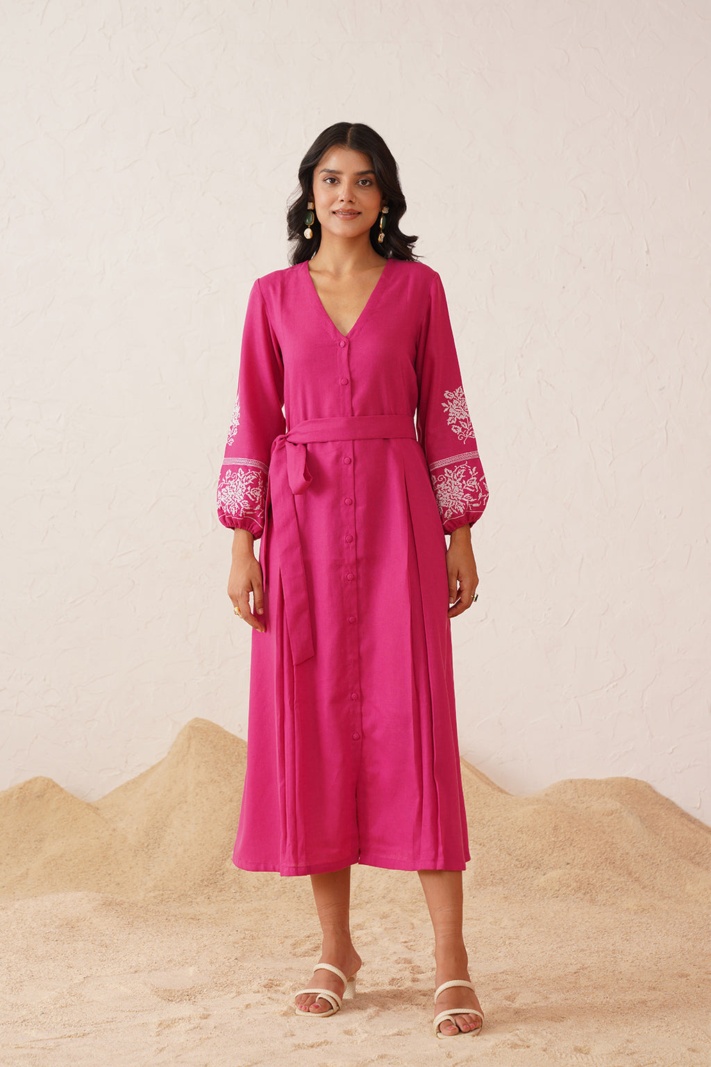Vibrant Hot Pink Cross Stitch Summer Dress