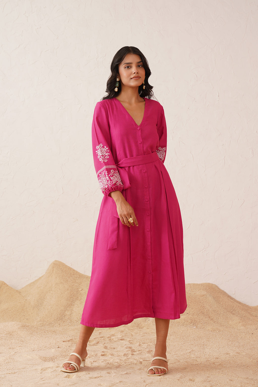 Vibrant Hot Pink Cross Stitch Summer Dress
