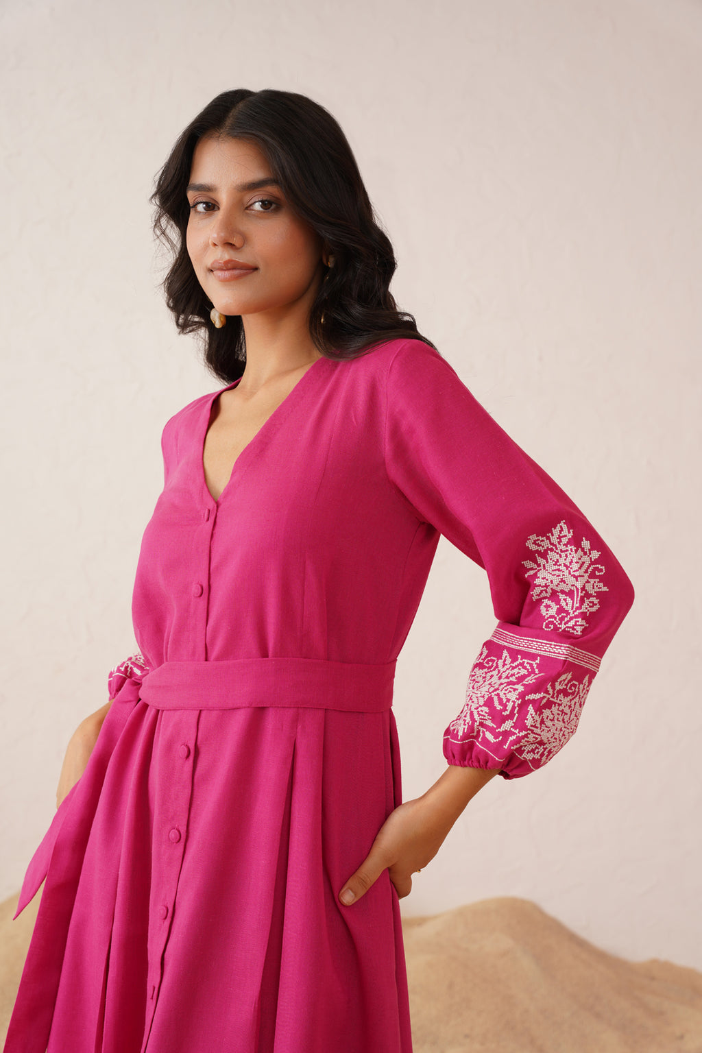 Vibrant Hot Pink Cross Stitch Summer Dress