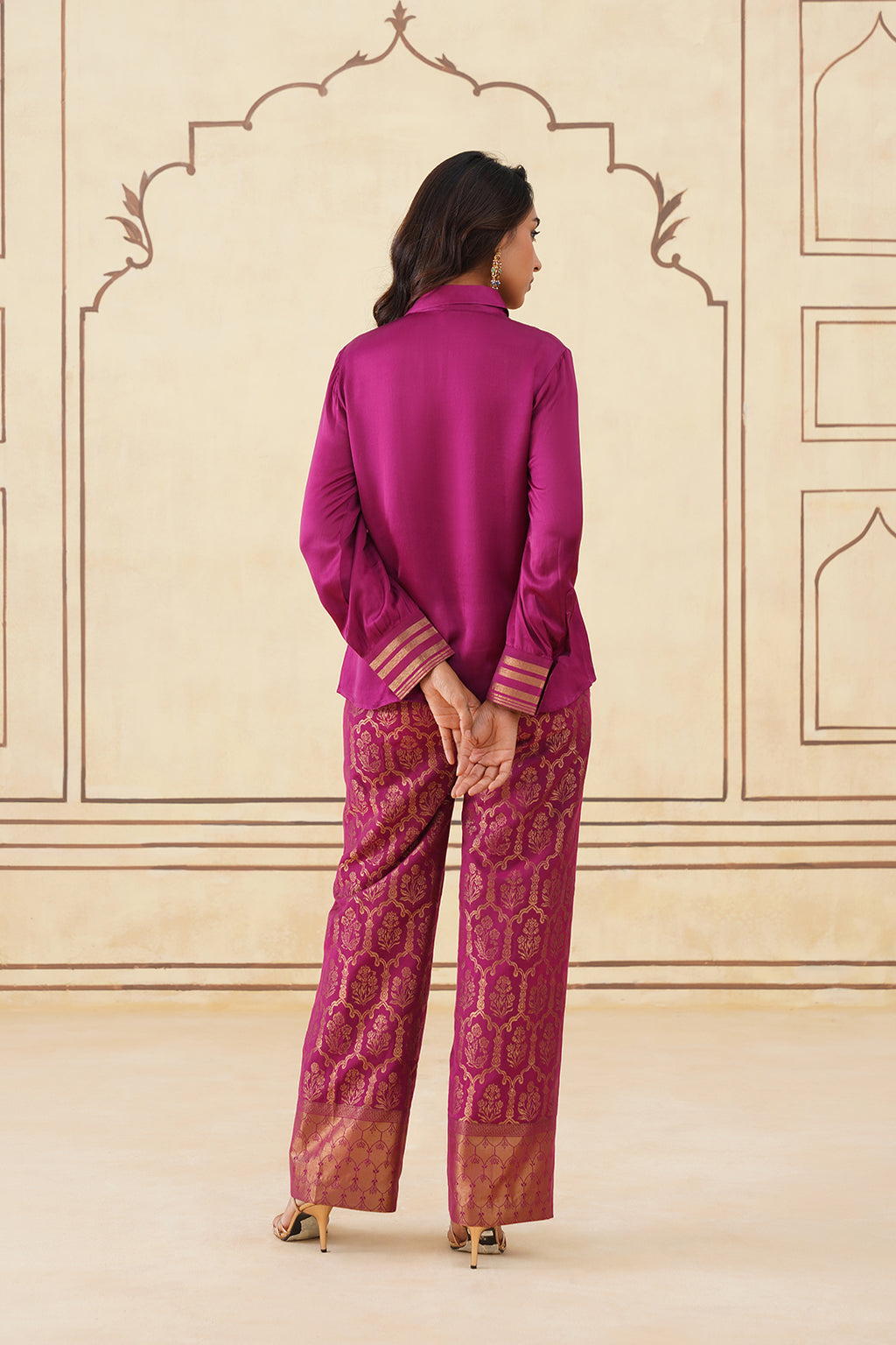 Designer Deep Magenta Shirt and Brocade Pants