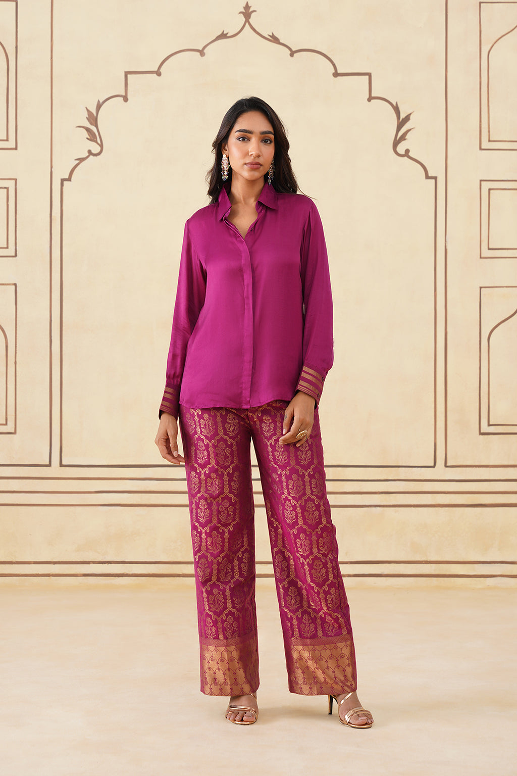 Designer Deep Magenta Shirt and Brocade Pants