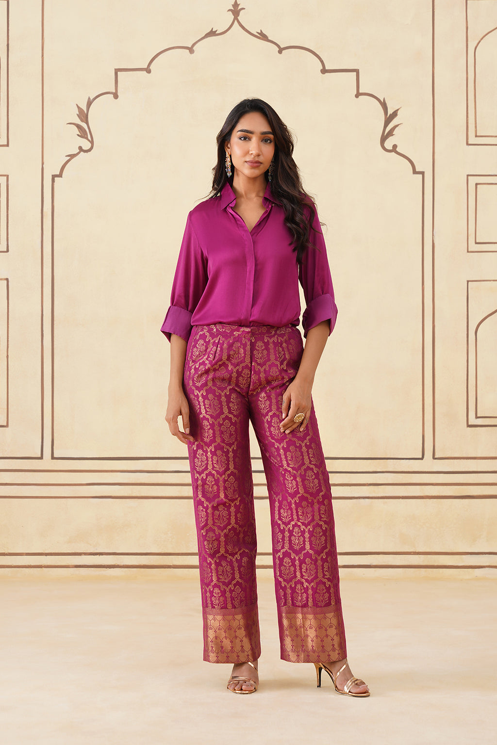 Designer Deep Magenta Shirt and Brocade Pants