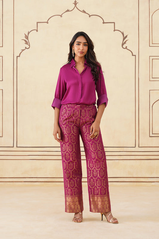 Designer Deep Magenta Shirt and Brocade Pants
