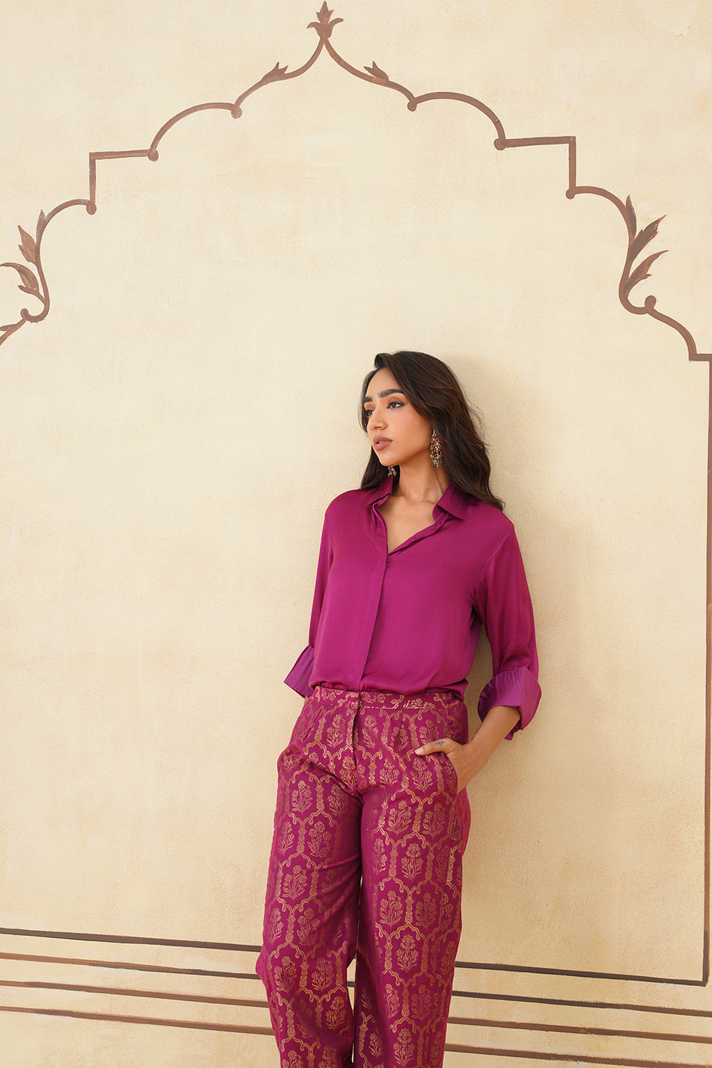 Designer Deep Magenta Shirt and Brocade Pants