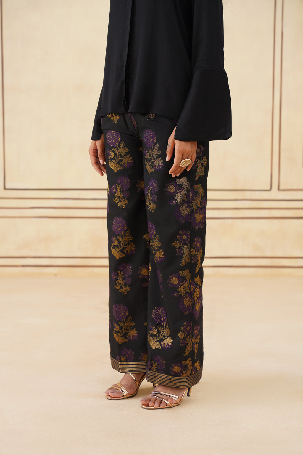 Elegant Meher Black Shirt with Brocade Trousers