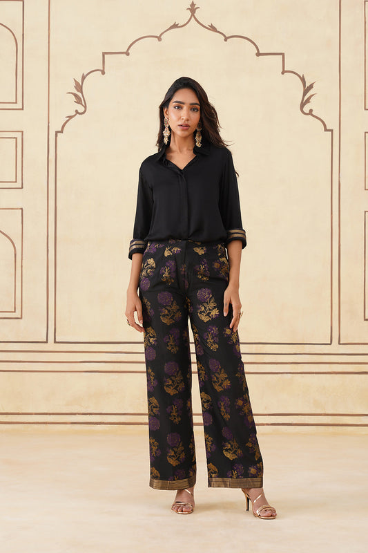 Elegant Meher Black Shirt with Brocade Trousers