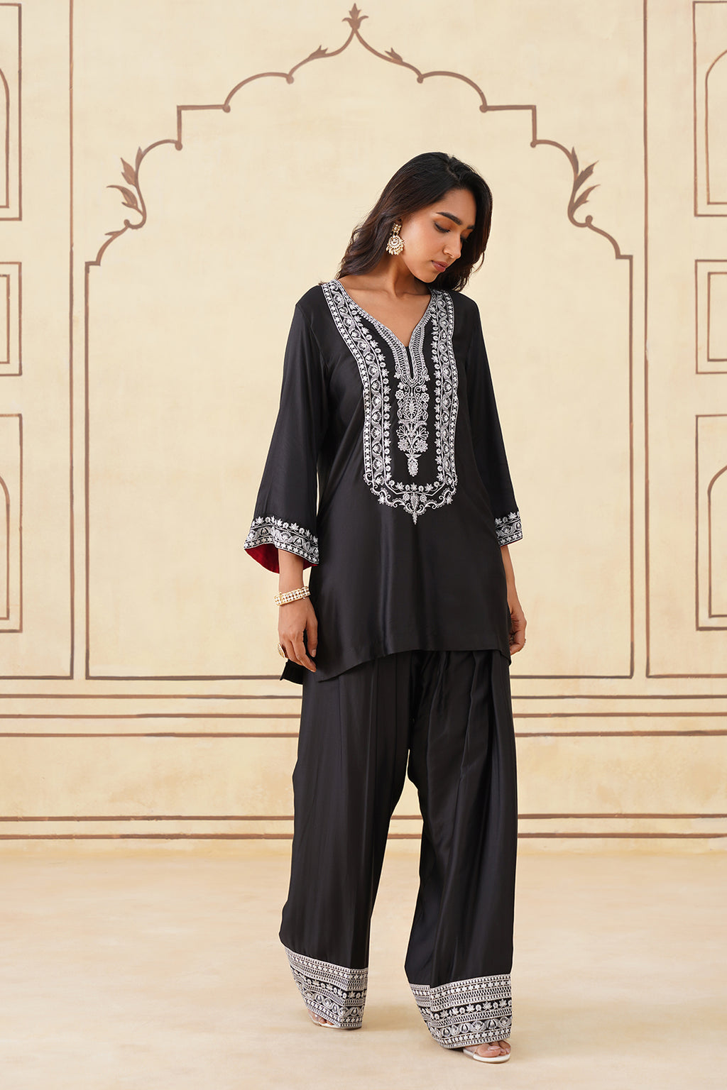 Meher Black Embroidered Farshi Salwar Suit for Weddings & Festive Wear
