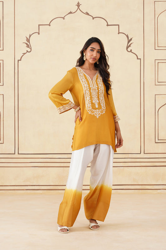 Traditional Golden Yellow Ombre Farshi Salwar Outfit