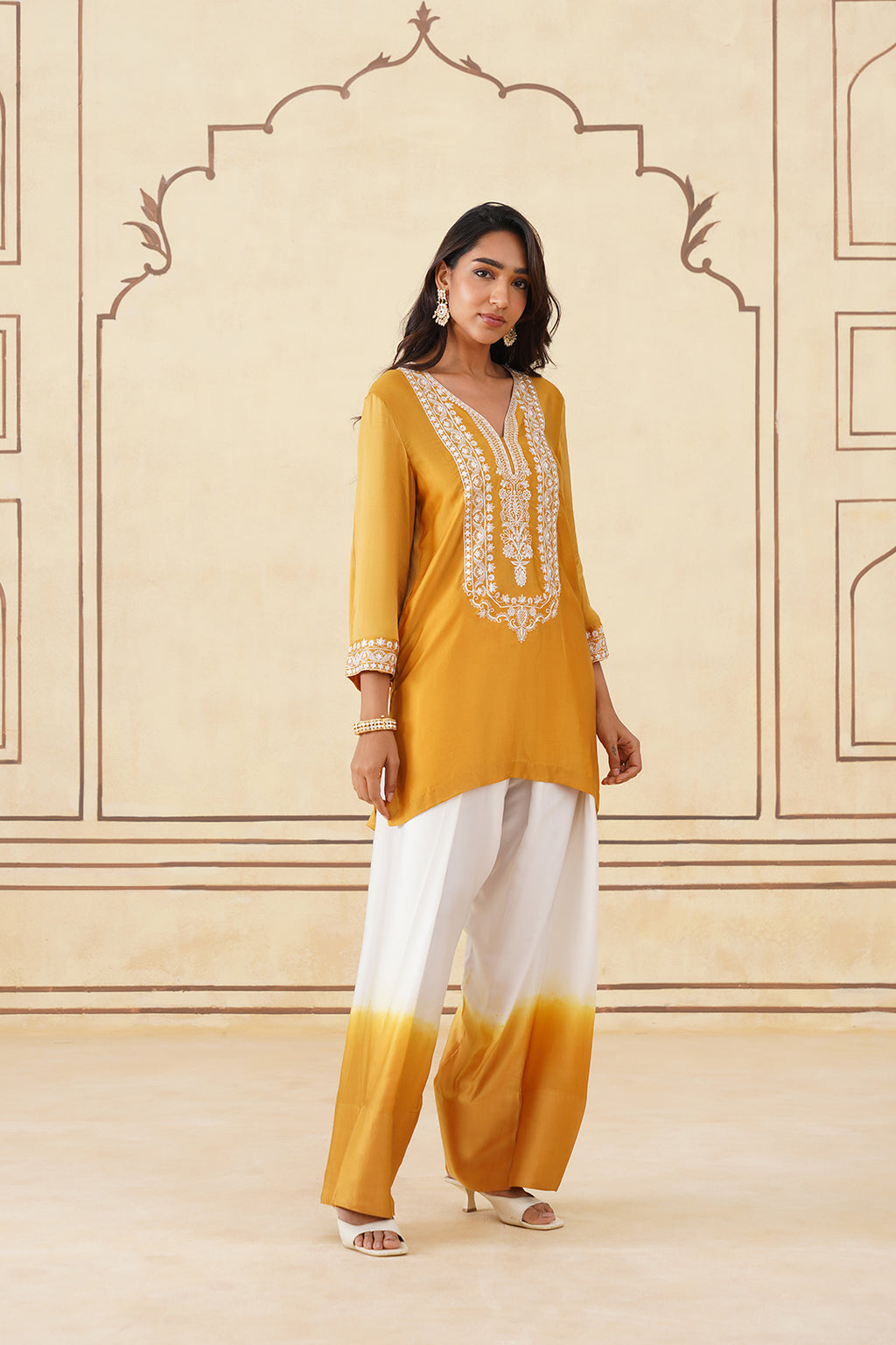 Traditional Golden Yellow Ombre Farshi Salwar Outfit